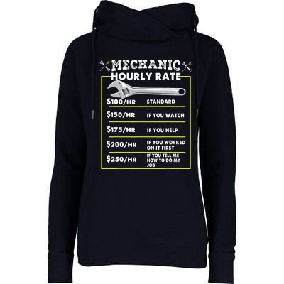 Funny Mechanic Hourly Rate Tee Labor Rates Womens Funnel Neck Pullover Hood