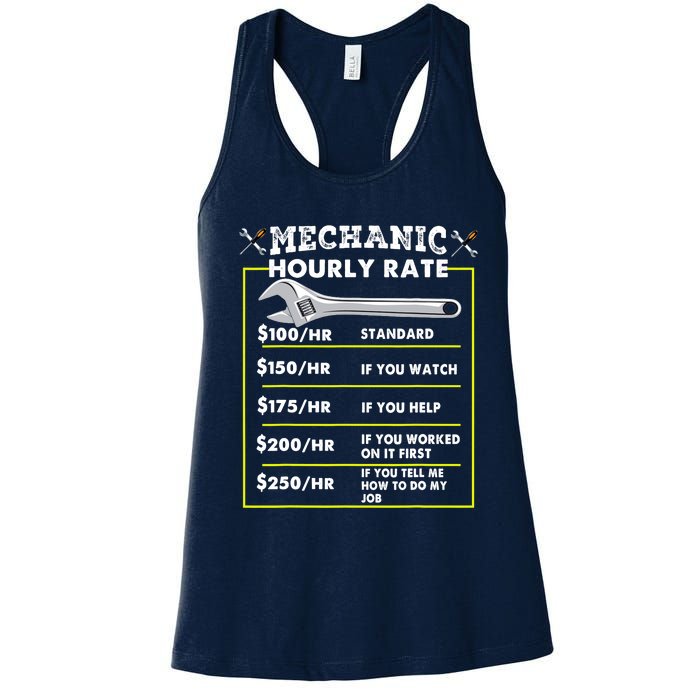 Funny Mechanic Hourly Rate Tee Labor Rates Women's Racerback Tank