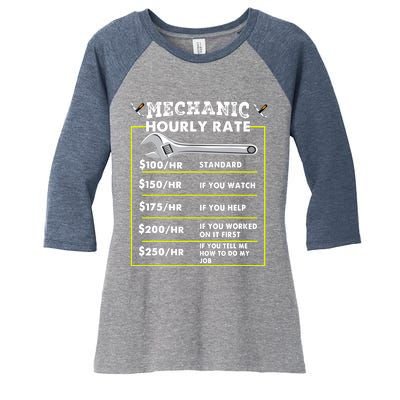 Funny Mechanic Hourly Rate Tee Labor Rates Women's Tri-Blend 3/4-Sleeve Raglan Shirt