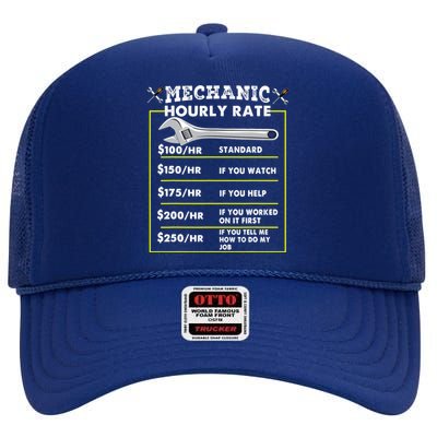 Funny Mechanic Hourly Rate Tee Labor Rates High Crown Mesh Back Trucker Hat