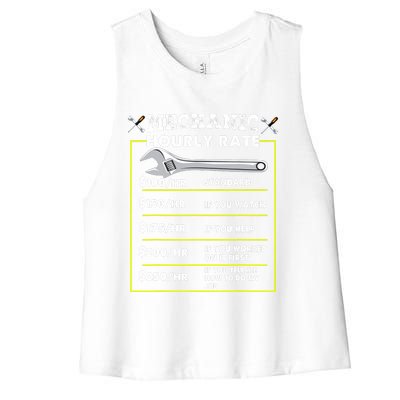 Funny Mechanic Hourly Rate Tee Labor Rates Women's Racerback Cropped Tank