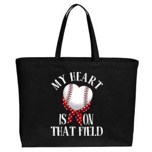 Funny My Heart Is On That Field Gift Baseball Lover Gift Cotton Canvas Jumbo Tote