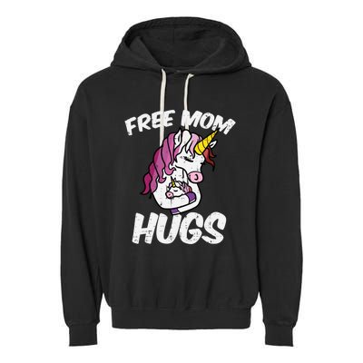 Free Mom Hugs Unicorn Lesbian Lgbtq Pride Flag Mama Gift Garment-Dyed Fleece Hoodie