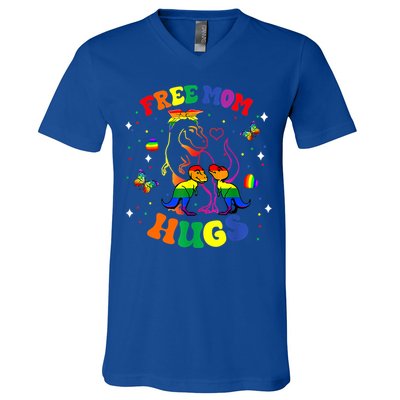 Free Mom Hugs Cute Dinosaur Lgbt Pride Funny Mothers Day Gift V-Neck T-Shirt