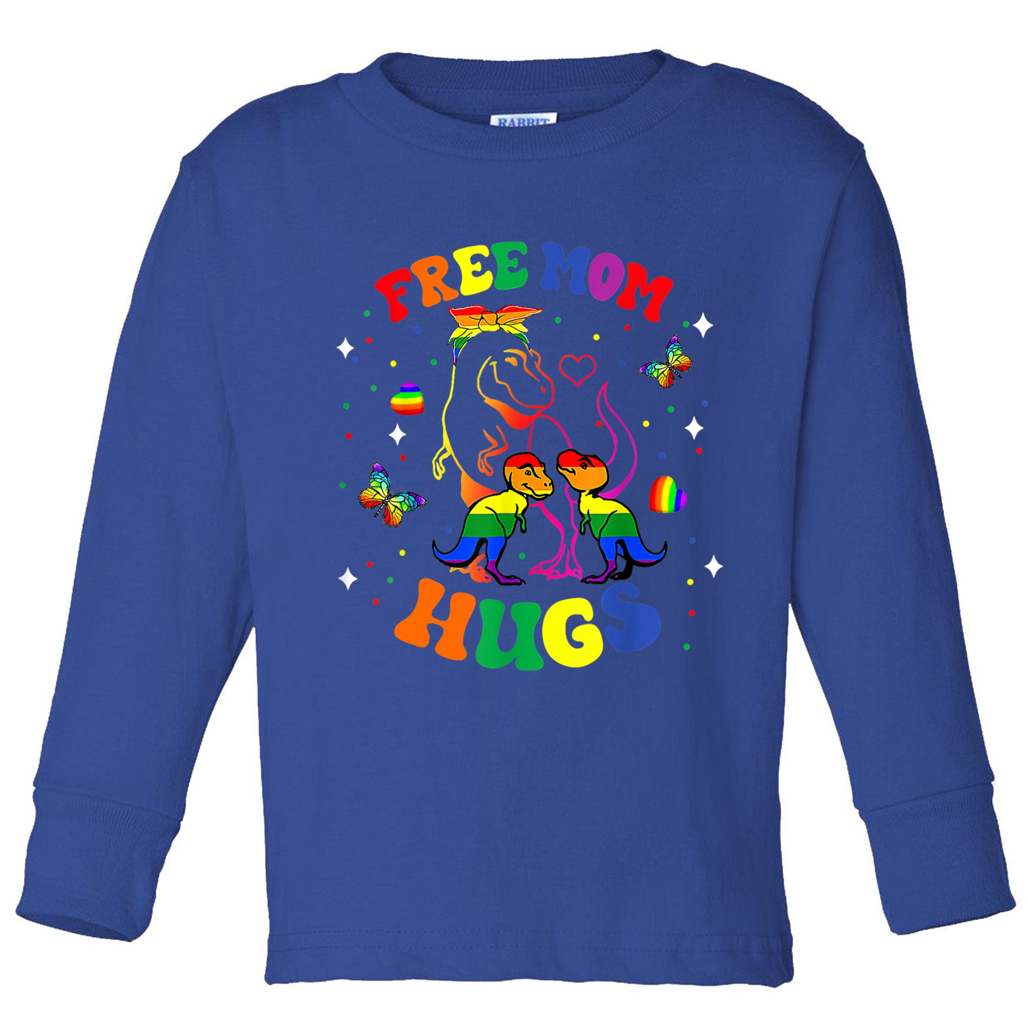 Free Mom Hugs Cute Dinosaur Lgbt Pride Funny Mothers Day Gift Toddler Long Sleeve Shirt