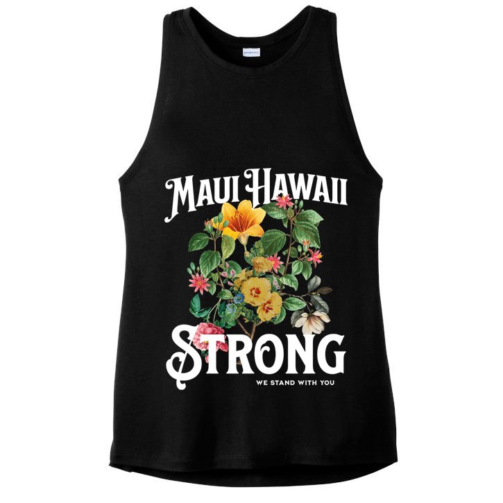 Floral Maui Hawaii Strong We Stand With Maui Ladies PosiCharge Tri-Blend Wicking Tank