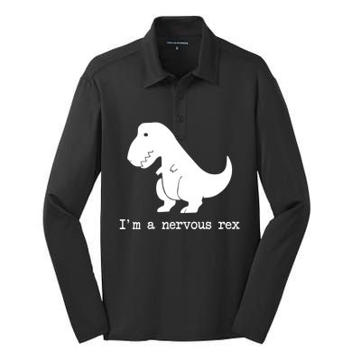 Funny Mental Health Awareness Trex Dinosaur With Anxiety Silk Touch Performance Long Sleeve Polo