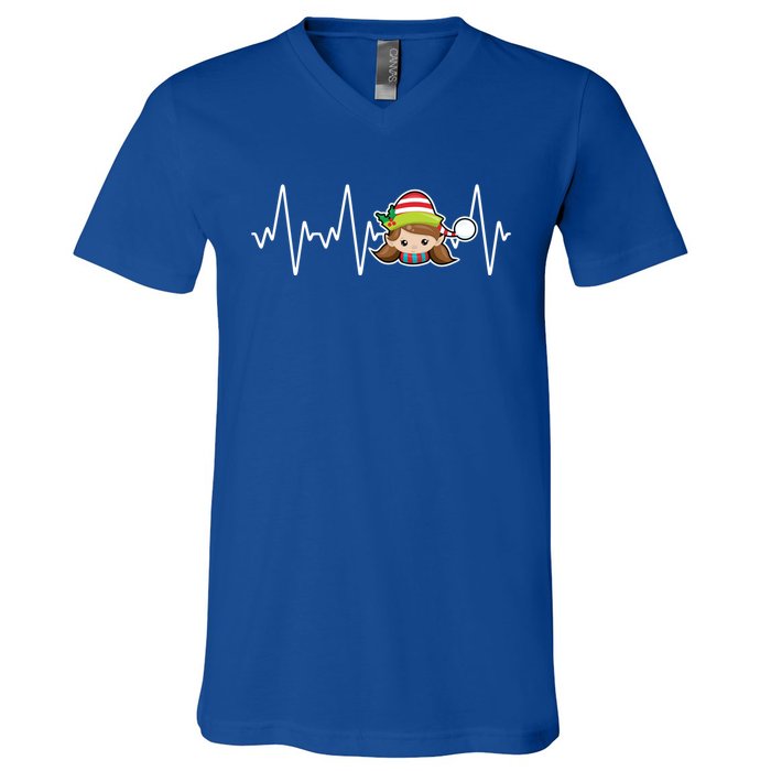 Family Matching Heartbeat Nurse Elf Holiday Christmas Gift V-Neck T-Shirt