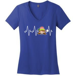 Family Matching Heartbeat Nurse Elf Holiday Christmas Gift Women's V-Neck T-Shirt