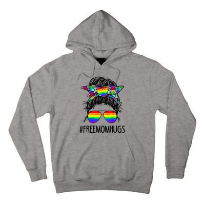 Free Mom Hugs Messy Bun LGBT Pride Rainbow Bleached Funny Tall Hoodie