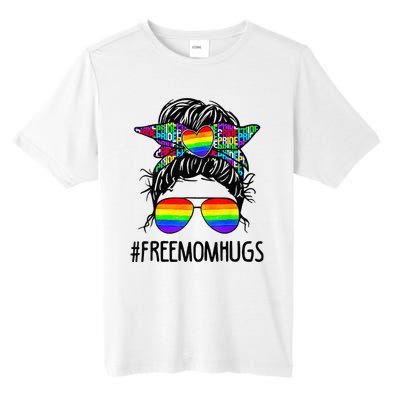 Free Mom Hugs Messy Bun LGBT Pride Rainbow Bleached Funny Tall Fusion ChromaSoft Performance T-Shirt