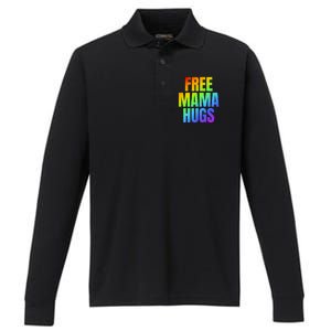 Free Mama Hugs Lgbt Pride Month Colorful Rainbow Lgbtq Mom Gift Performance Long Sleeve Polo