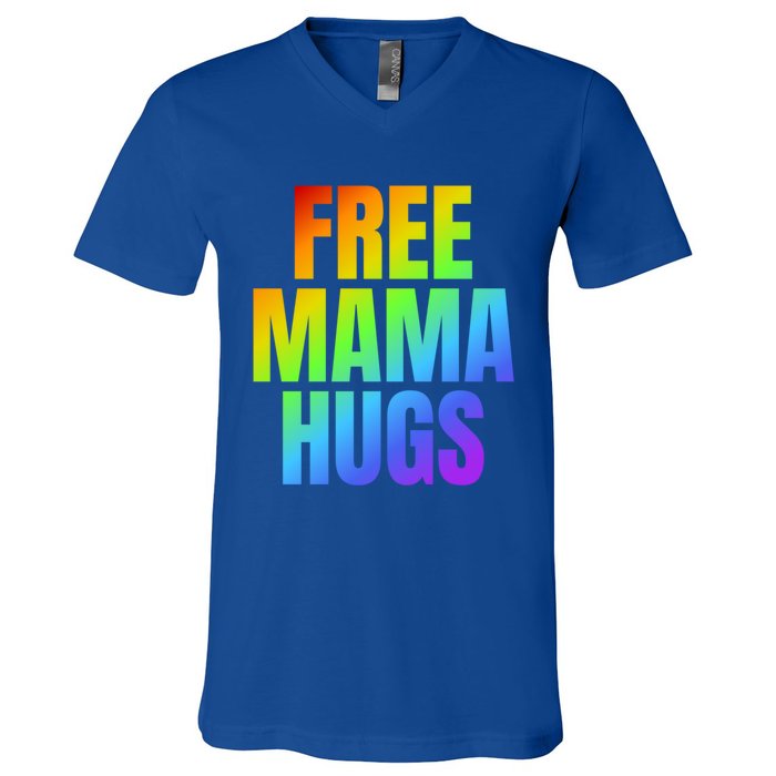 Free Mama Hugs Lgbt Pride Month Colorful Rainbow Lgbtq Mom Gift V-Neck T-Shirt