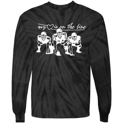 Football My Heart Is On The Line Offensive Lineman Tie-Dye Long Sleeve Shirt