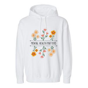 Floral Mental Health Adult and  Mental Health Awareness   Garment-Dyed Fleece Hoodie