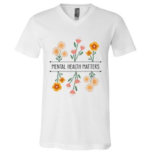 Floral Mental Health Adult and  Mental Health Awareness   V-Neck T-Shirt