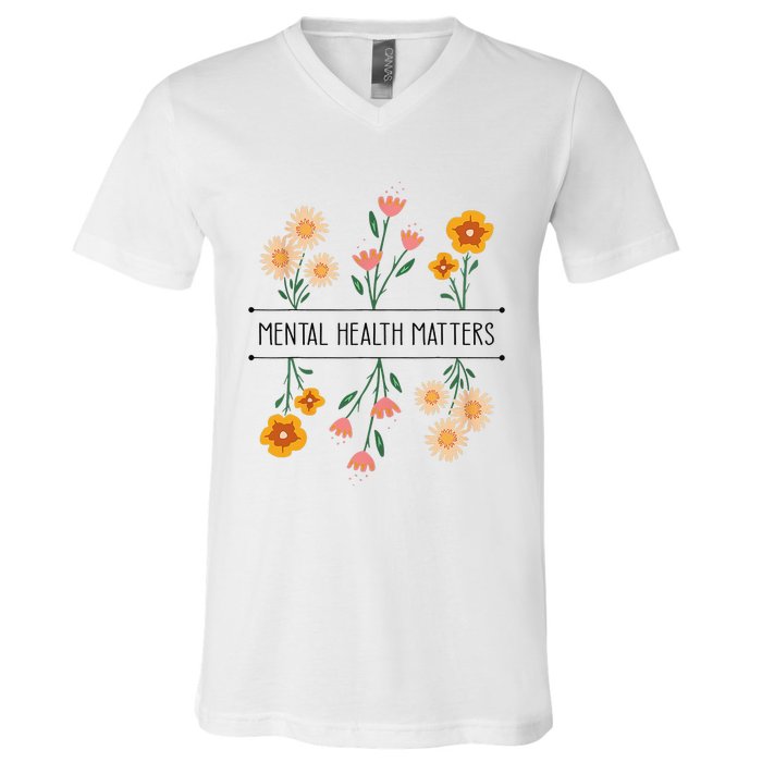 Floral Mental Health Adult and  Mental Health Awareness   V-Neck T-Shirt