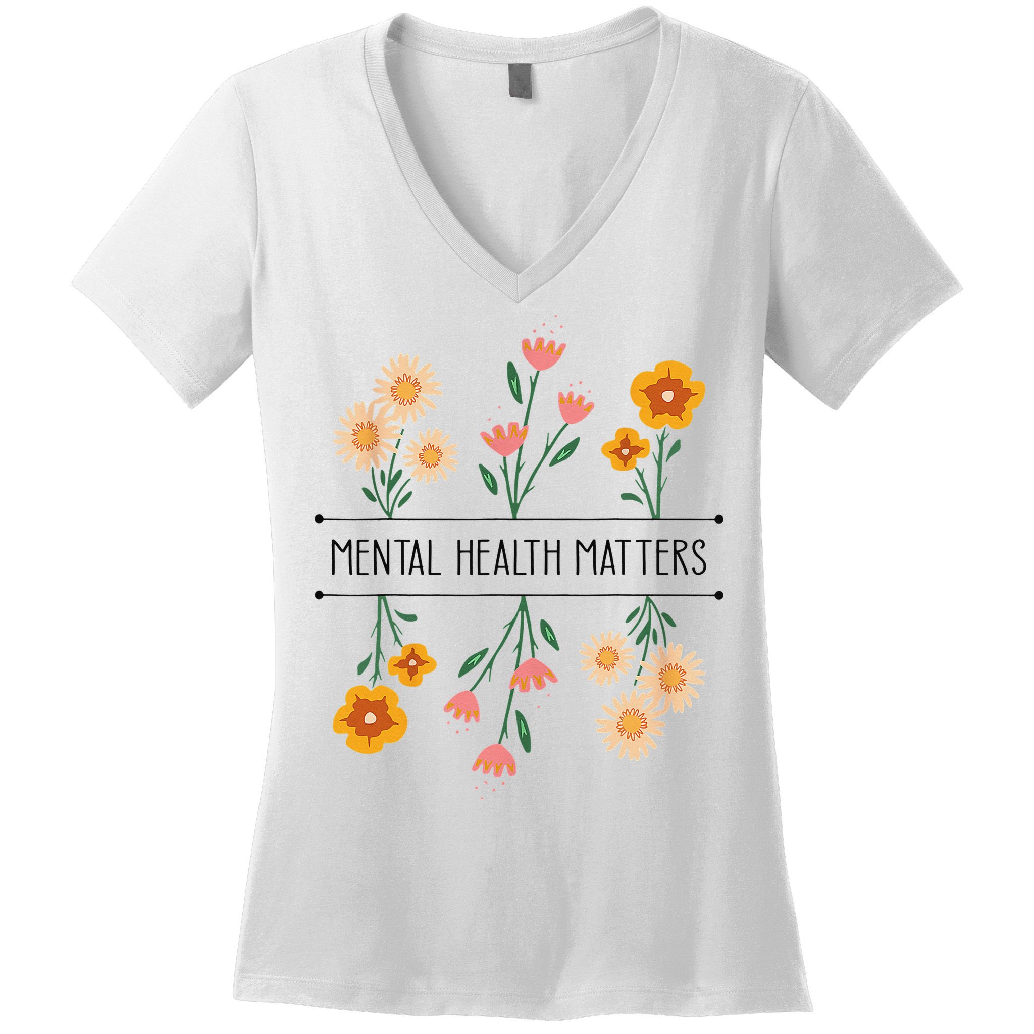 Floral Mental Health Adult and  Mental Health Awareness   Women's V-Neck T-Shirt