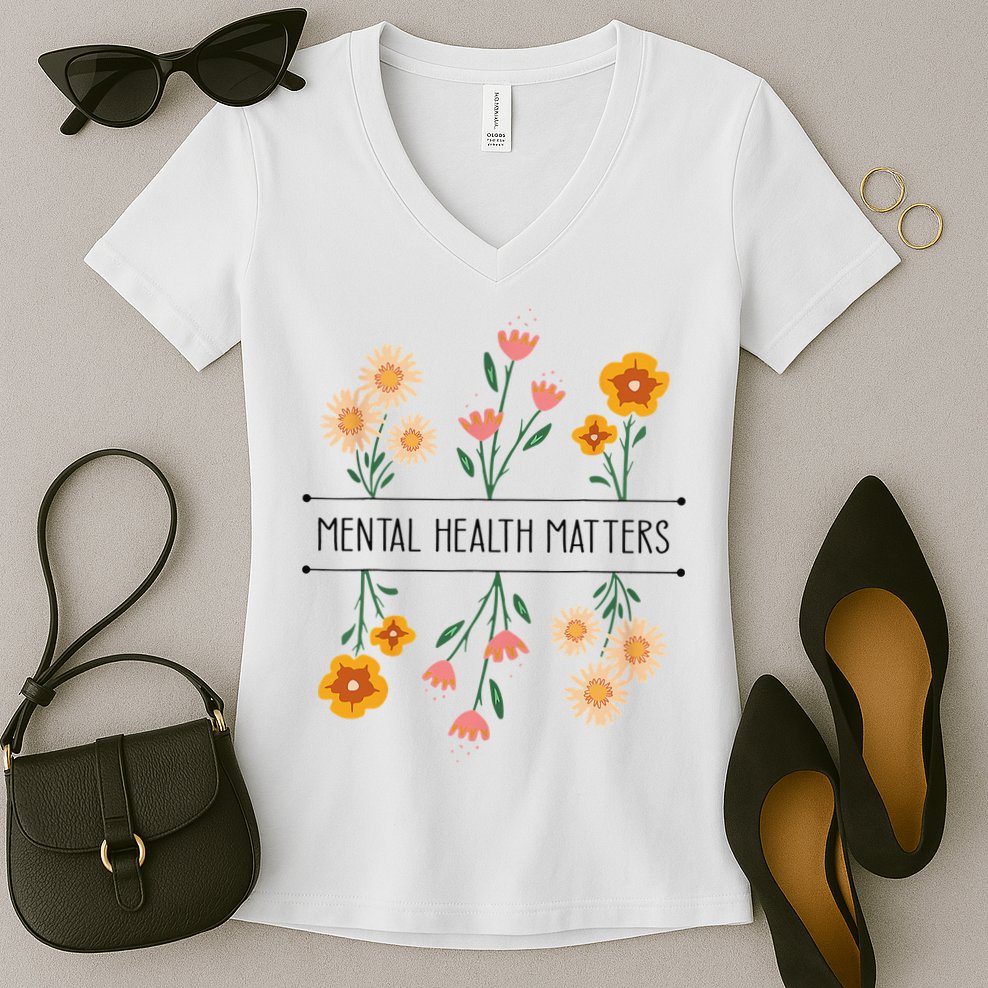 Floral Mental Health Adult and  Mental Health Awareness   Women's V-Neck T-Shirt