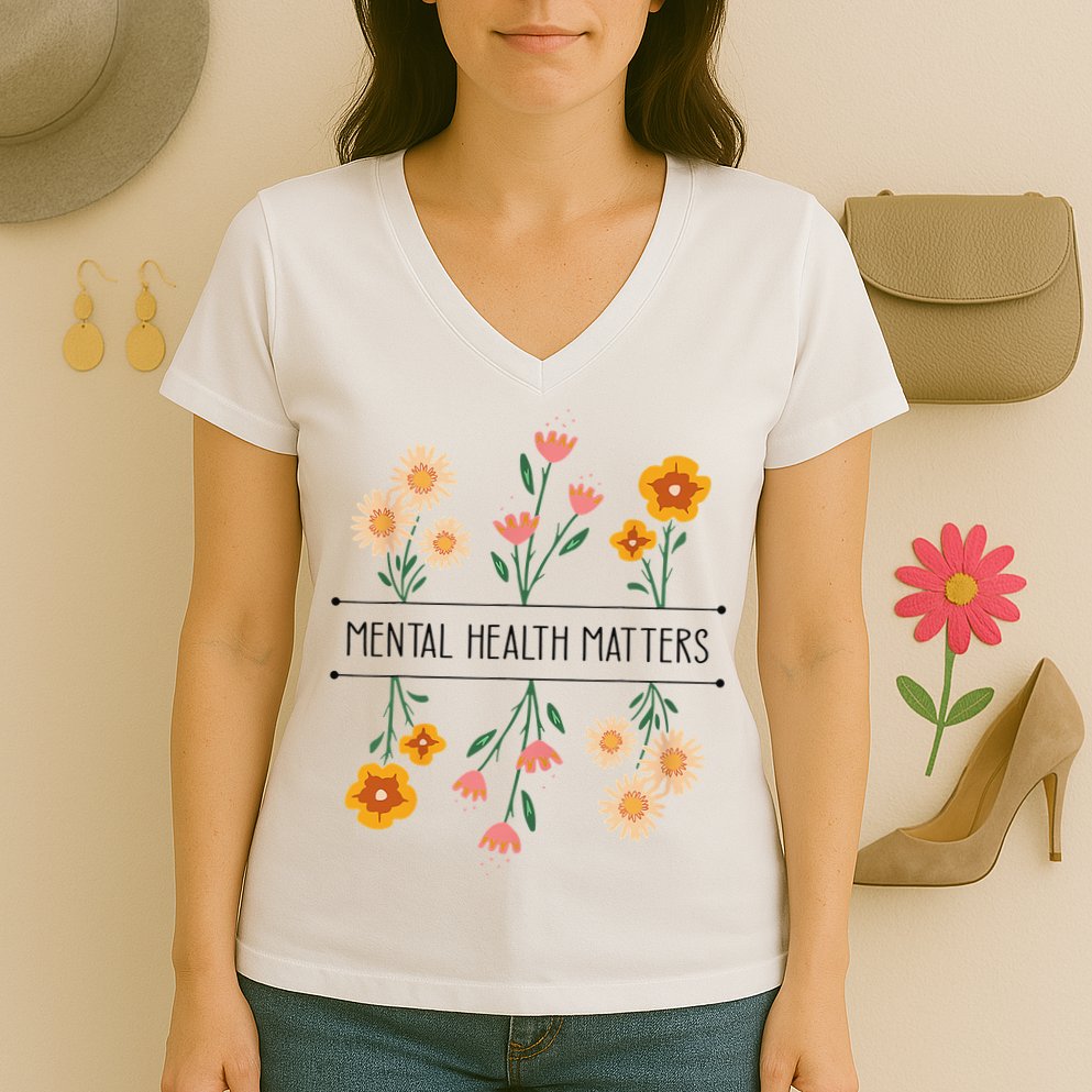 Floral Mental Health Adult and  Mental Health Awareness   Women's V-Neck T-Shirt