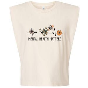 Floral Mental Health Adult and  Mental Health Awareness  Garment-Dyed Women's Muscle Tee