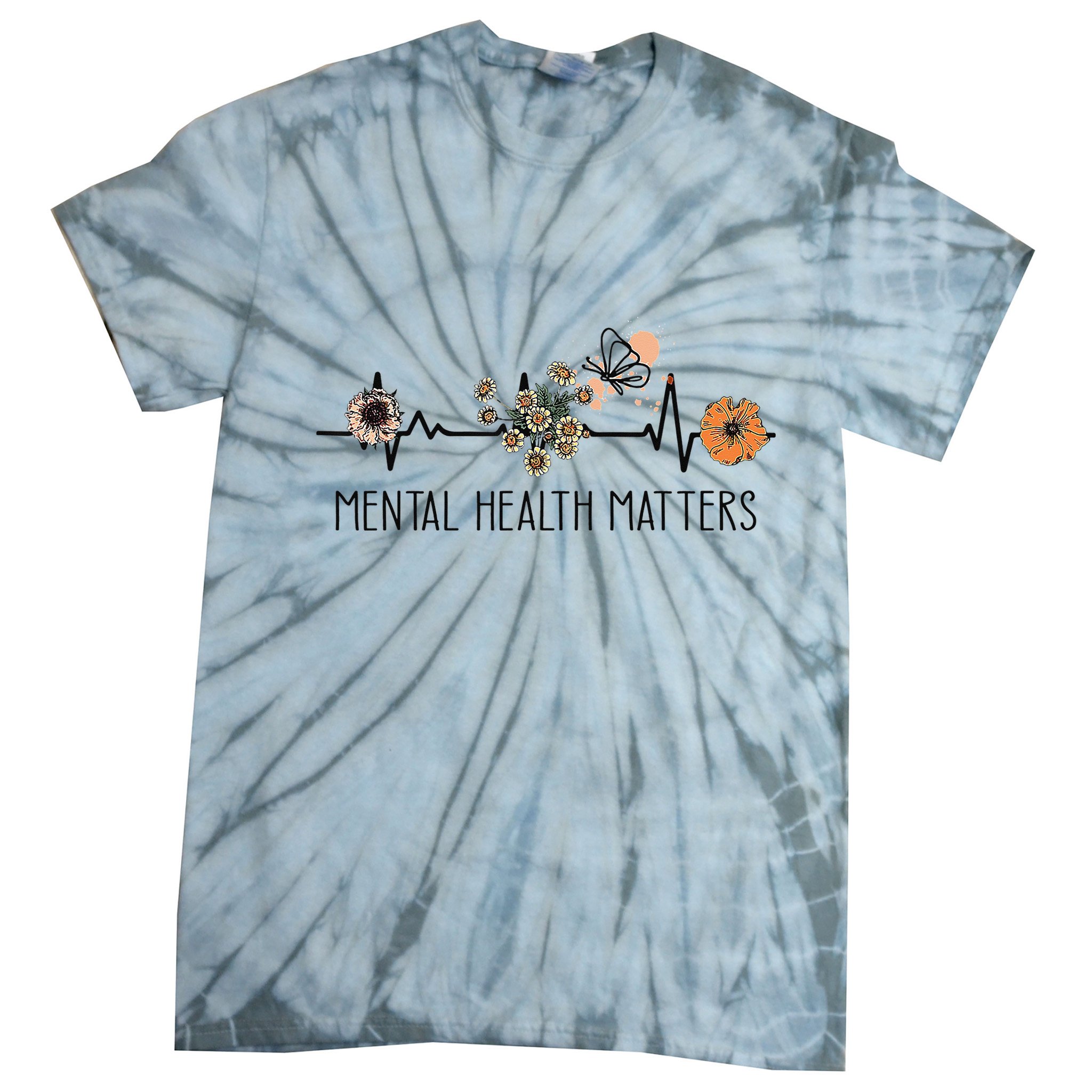 Floral Mental Health Adult and  Mental Health Awareness  Tie-Dye T-Shirt