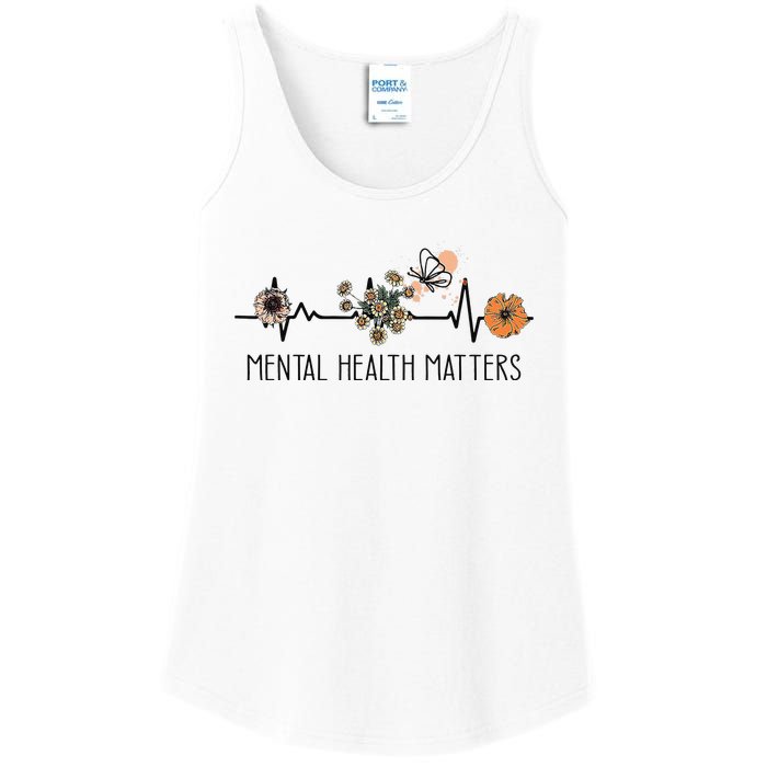 Floral Mental Health Adult and  Mental Health Awareness  Ladies Essential Tank