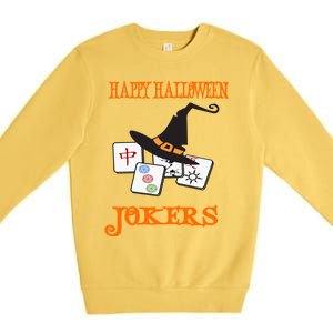 Funny Mahjong Happy Halloween Jokers Tile Game Gift Premium Crewneck Sweatshirt