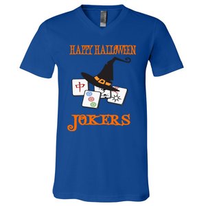 Funny Mahjong Happy Halloween Jokers Tile Game Gift V-Neck T-Shirt