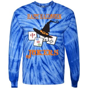 Funny Mahjong Happy Halloween Jokers Tile Game Gift Tie-Dye Long Sleeve Shirt