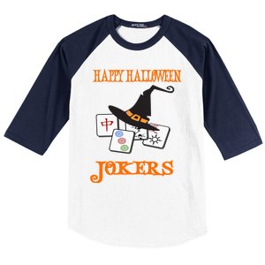 Funny Mahjong Happy Halloween Jokers Tile Game Gift Baseball Sleeve Shirt