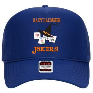 Funny Mahjong Happy Halloween Jokers Tile Game Gift High Crown Mesh Back Trucker Hat