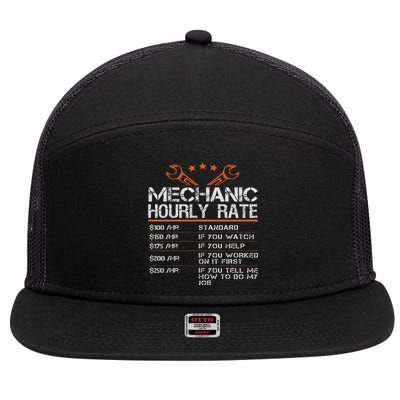 Funny Mechanic Hourly Rate Auto Car Mechanic Labor Rates 7 Panel Mesh Trucker Snapback Hat