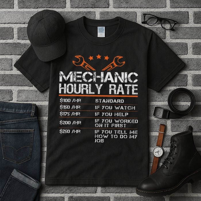 Funny Mechanic Hourly Rate Auto Car Mechanic Labor Rates Tall T-Shirt