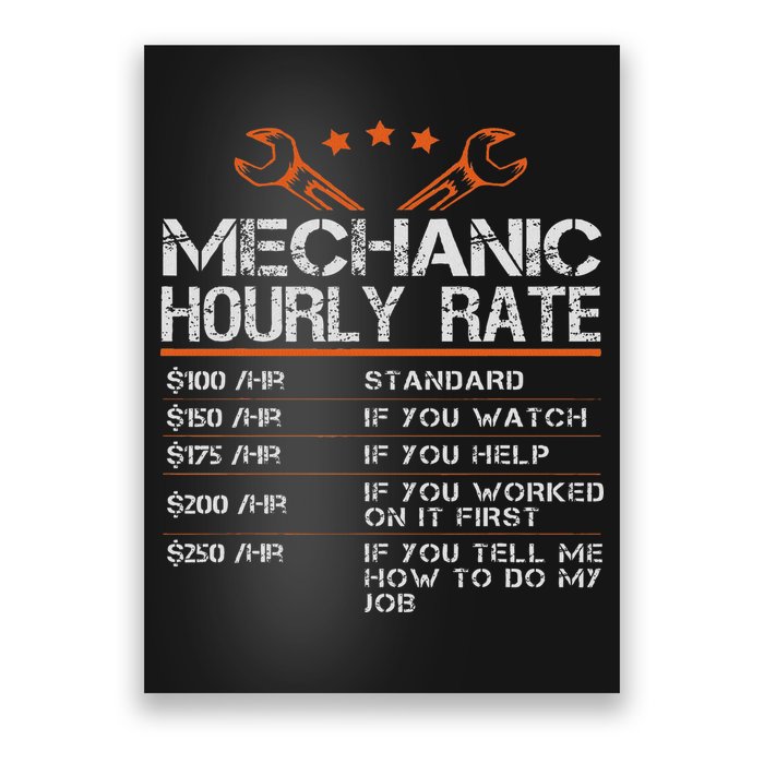 Funny Mechanic Hourly Rate Auto Car Mechanic Labor Rates Poster