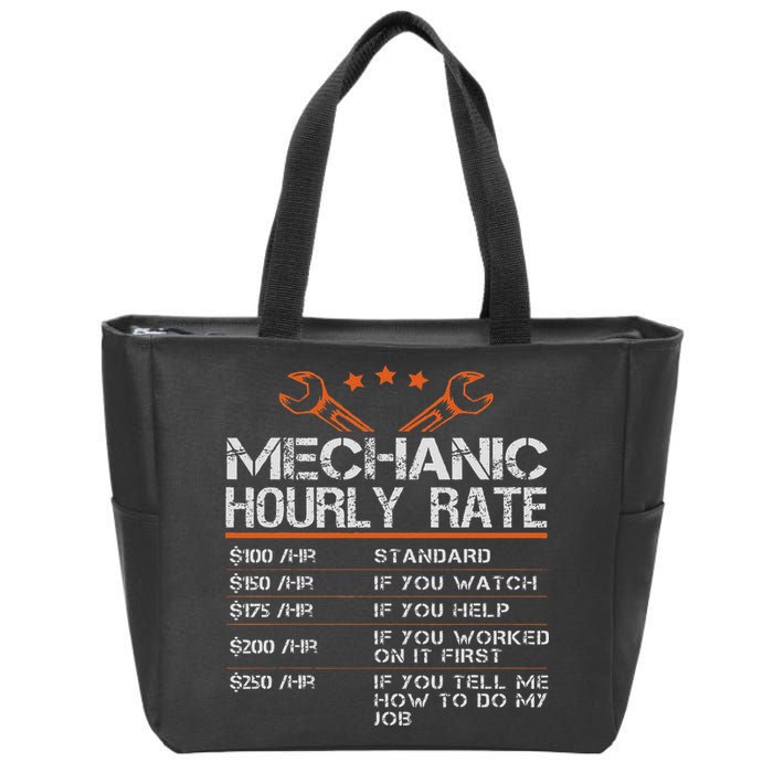 Funny Mechanic Hourly Rate Auto Car Mechanic Labor Rates Zip Tote Bag