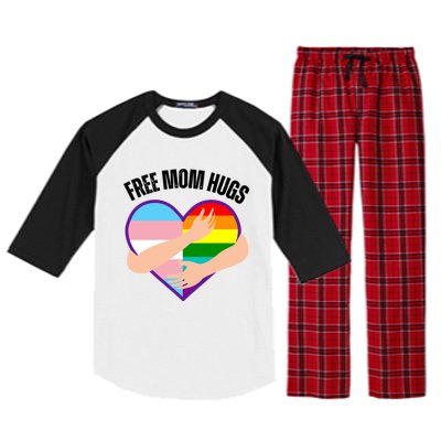 Free Mom Hugs With Rainbow And Flag Heart Lgbtq Cute Gift Raglan Sleeve Pajama Set