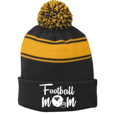 Football Mom Heart Cute Helmet Stripe Pom Pom Beanie