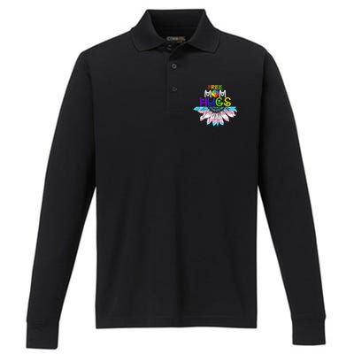 Free Mom Hugs Lgbt Lgbtq Pride Rainbow Sunflower Great Gift Performance Long Sleeve Polo