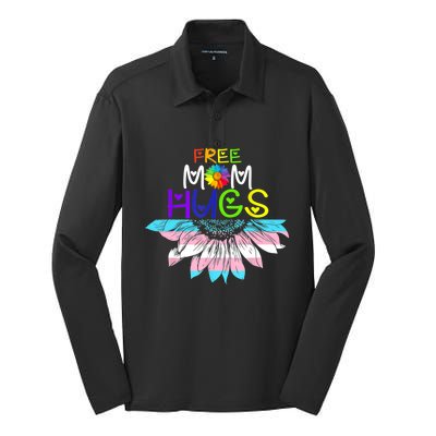 Free Mom Hugs Lgbt Lgbtq Pride Rainbow Sunflower Great Gift Silk Touch Performance Long Sleeve Polo