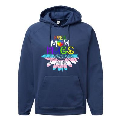 Free Mom Hugs Lgbt Lgbtq Pride Rainbow Sunflower Great Gift Performance Fleece Hoodie