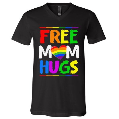 Free Mom Hugs LGBT LGBTQ Pride Month Rainbow Mom Support V-Neck T-Shirt