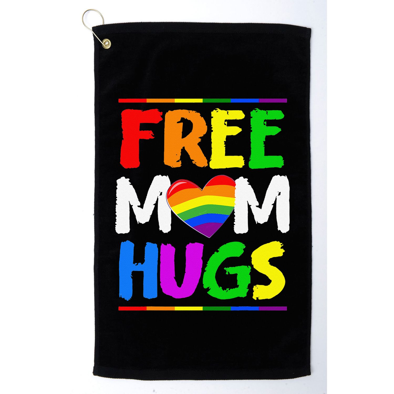 Free Mom Hugs LGBT LGBTQ Pride Month Rainbow Mom Support Golf Towel