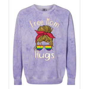 Free Mom Hugs Messy Bun LGBT Pride Rainbow Colorblast Crewneck Sweatshirt