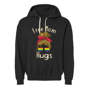 Free Mom Hugs Messy Bun LGBT Pride Rainbow Garment-Dyed Fleece Hoodie