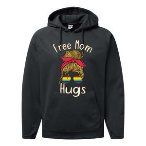 Free Mom Hugs Messy Bun LGBT Pride Rainbow Performance Fleece Hoodie