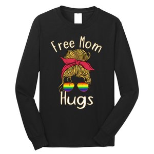 Free Mom Hugs Messy Bun LGBT Pride Rainbow Long Sleeve Shirt