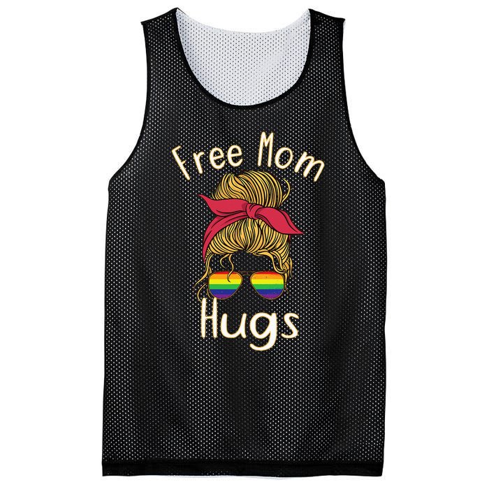 Free Mom Hugs Messy Bun LGBT Pride Rainbow Mesh Reversible Basketball Jersey Tank