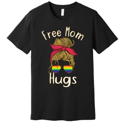 Free Mom Hugs Messy Bun LGBT Pride Rainbow Premium T-Shirt