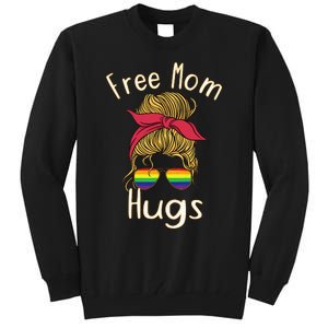 Free Mom Hugs Messy Bun LGBT Pride Rainbow Tall Sweatshirt